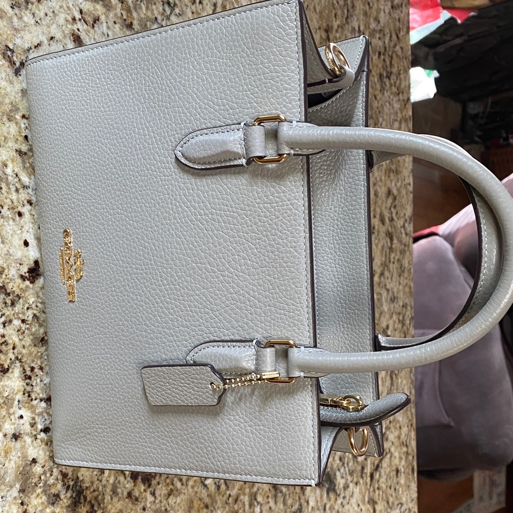 Coach Pebbled Leather Satchel - Light Gray with Gold Hardware